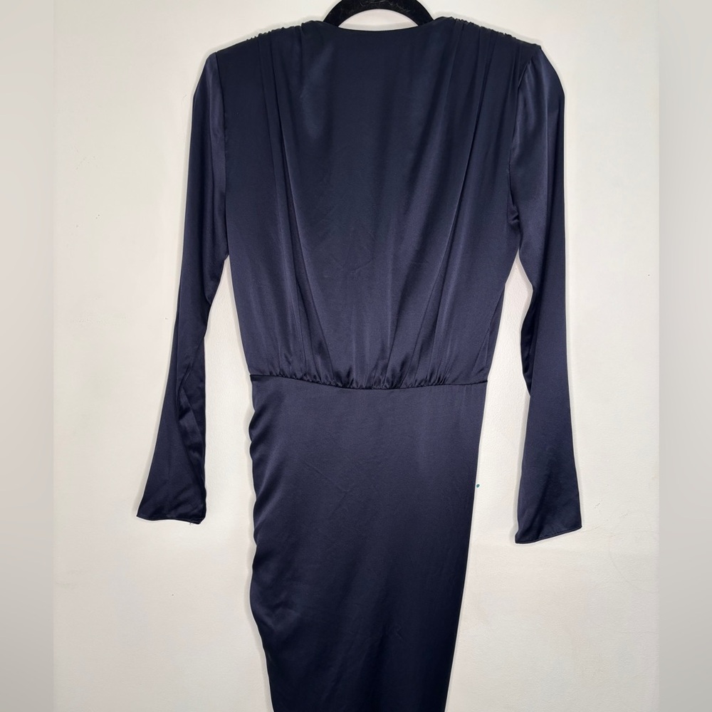 VERONICA BEARD CAMERI SILK RUCHED DRESS NAVY BLUE Size 00 XS Party Fall Wedding - Picture 10 of 12
